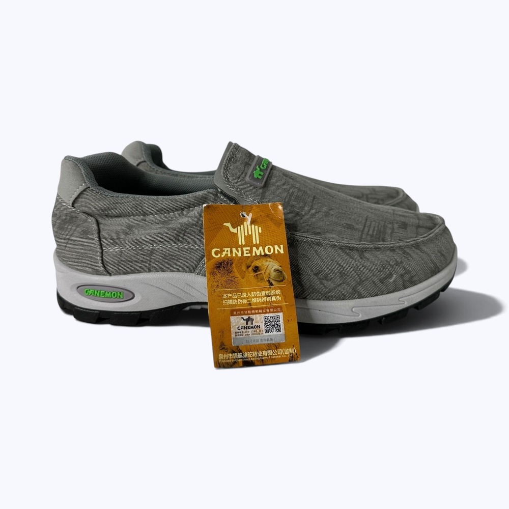 Canemon Light Gray Canvas Slip On Loafers Casual Walking Shoes Size 43 US 10 NEW
